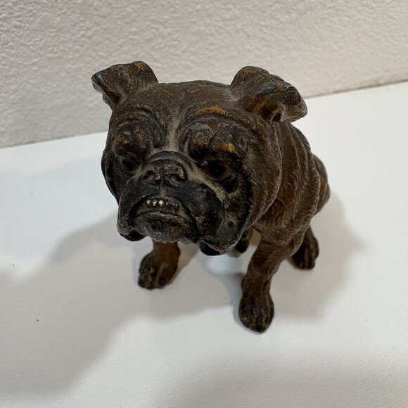 Realistic Antique Cold Painted Bronze Figure Bulldog Dog Patina - Picture 2 of 11